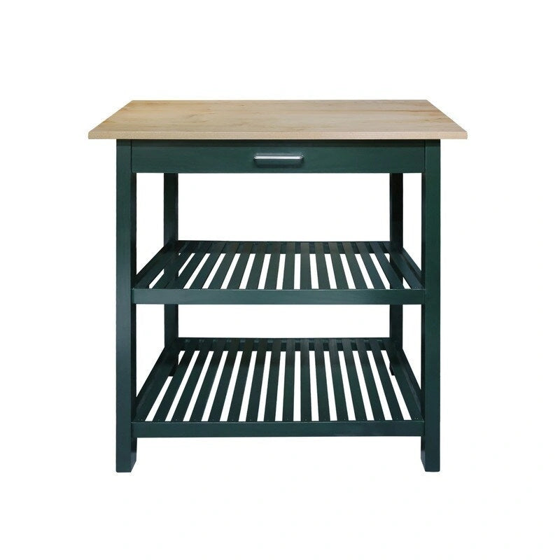 2-shelf Natural Solid Wood Top Kitchen Island - N/A