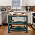 2-shelf Natural Solid Wood Top Kitchen Island - N/A