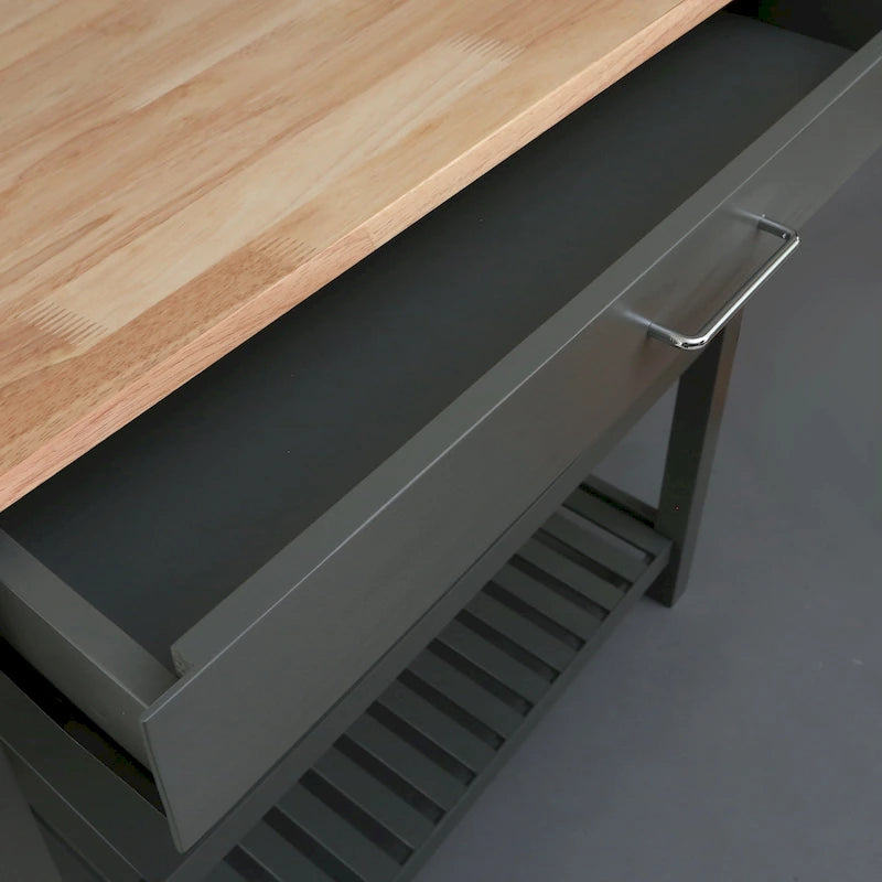 2-shelf Natural Solid Wood Top Kitchen Island - N/A