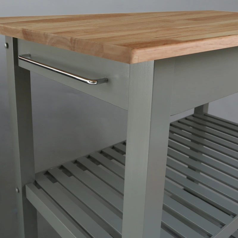 2-shelf Natural Solid Wood Top Kitchen Island - N/A