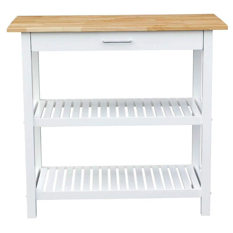2-shelf Natural Solid Wood Top Kitchen Island - N/A