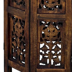 18 Inch Mango Wood Folding Accent Table, Hand Carved, Walnut Brown
