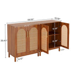 Set of 2 Rattan Sideboard, 59 Inch Buffet Cabinet with Doors, Accent Cabinet