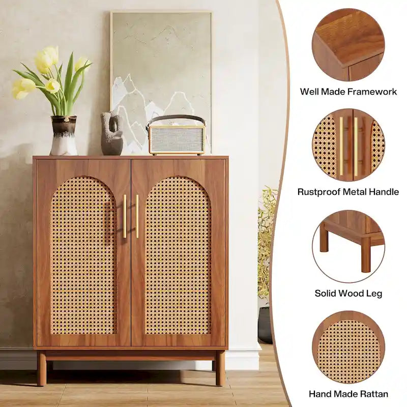 Set of 2 Rattan Sideboard, 59 Inch Buffet Cabinet with Doors, Accent Cabinet