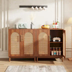 Set of 2 Rattan Sideboard, 59 Inch Buffet Cabinet with Doors, Accent Cabinet