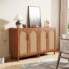 Set of 2 Rattan Sideboard, 59 Inch Buffet Cabinet with Doors, Accent Cabinet