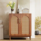Set of 2 Rattan Sideboard, 59 Inch Buffet Cabinet with Doors, Accent Cabinet