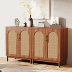 Set of 2 Rattan Sideboard, 59 Inch Buffet Cabinet with Doors, Accent Cabinet