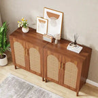 Set of 2 Rattan Sideboard, 59 Inch Buffet Cabinet with Doors, Accent Cabinet