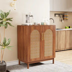Set of 2 Rattan Sideboard, 59 Inch Buffet Cabinet with Doors, Accent Cabinet