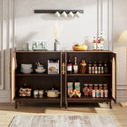 Set of 2 Rattan Sideboard, 59 Inch Buffet Cabinet with Doors, Accent Cabinet