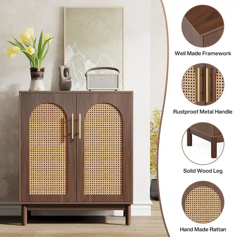 Set of 2 Rattan Sideboard, 59 Inch Buffet Cabinet with Doors, Accent Cabinet