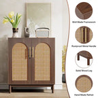 Set of 2 Rattan Sideboard, 59 Inch Buffet Cabinet with Doors, Accent Cabinet