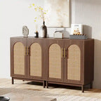 Set of 2 Rattan Sideboard, 59 Inch Buffet Cabinet with Doors, Accent Cabinet