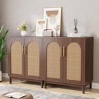 Set of 2 Rattan Sideboard, 59 Inch Buffet Cabinet with Doors, Accent Cabinet
