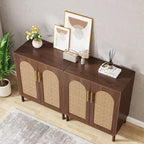 Set of 2 Rattan Sideboard, 59 Inch Buffet Cabinet with Doors, Accent Cabinet