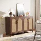 Set of 2 Rattan Sideboard, 59 Inch Buffet Cabinet with Doors, Accent Cabinet
