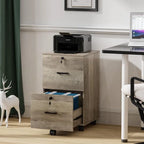 2-Drawer Rolling Wood File Cabinet with Lock