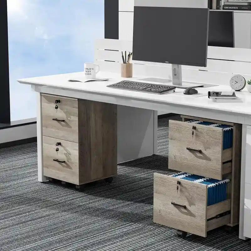 2-Drawer Rolling Wood File Cabinet with Lock
