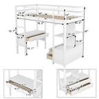 Merax Loft Bed with Built-in Desk, Storage Shelves and Drawers