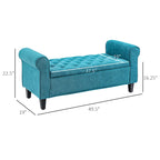 HOMCOM 50 Storage Ottoman Bench, Upholstered End of Bed Bench with Rolled Arms, Wood Legs, Button Tufted Storage Bench Gray