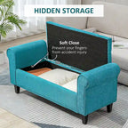 HOMCOM 50 Storage Ottoman Bench, Upholstered End of Bed Bench with Rolled Arms, Wood Legs, Button Tufted Storage Bench Gray