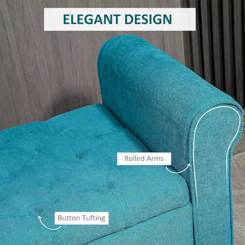 HOMCOM 50 Storage Ottoman Bench, Upholstered End of Bed Bench with Rolled Arms, Wood Legs, Button Tufted Storage Bench Gray