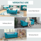 HOMCOM 50 Storage Ottoman Bench, Upholstered End of Bed Bench with Rolled Arms, Wood Legs, Button Tufted Storage Bench Gray