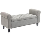 HOMCOM 50 Storage Ottoman Bench, Upholstered End of Bed Bench with Rolled Arms, Wood Legs, Button Tufted Storage Bench Gray
