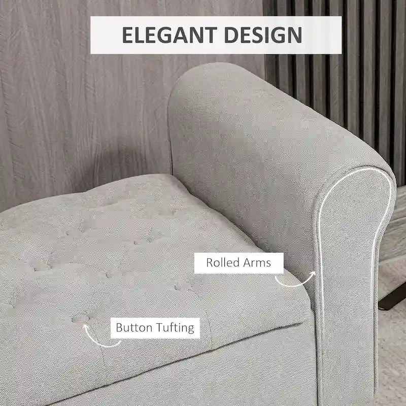 HOMCOM 50 Storage Ottoman Bench, Upholstered End of Bed Bench with Rolled Arms, Wood Legs, Button Tufted Storage Bench Gray