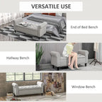 HOMCOM 50 Storage Ottoman Bench, Upholstered End of Bed Bench with Rolled Arms, Wood Legs, Button Tufted Storage Bench Gray