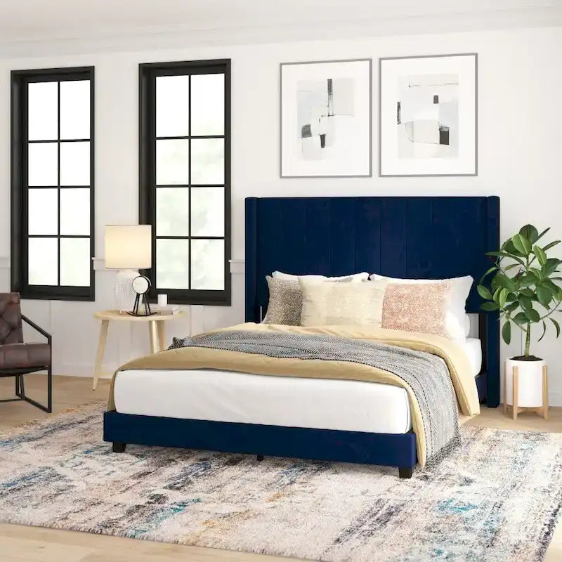 Upholstered Platform Bed with Wingback Headboard