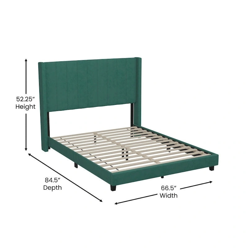 Upholstered Platform Bed with Wingback Headboard