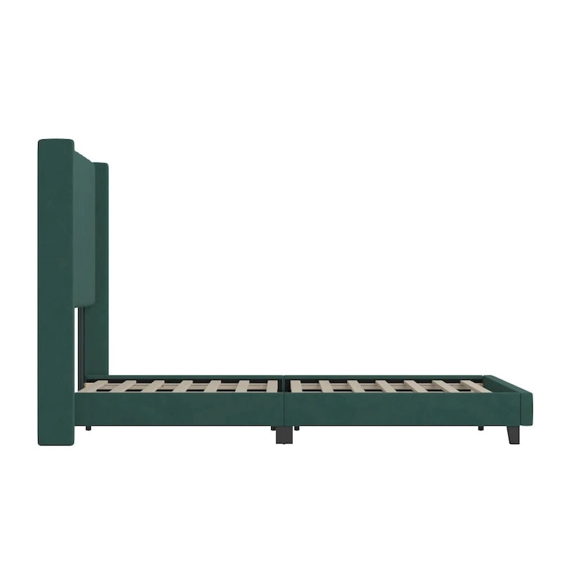 Upholstered Platform Bed with Wingback Headboard