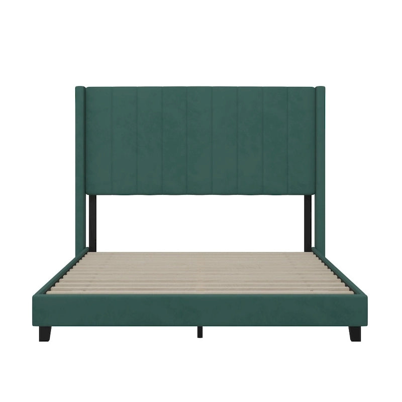 Upholstered Platform Bed with Wingback Headboard