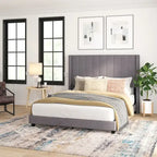 Upholstered Platform Bed with Wingback Headboard