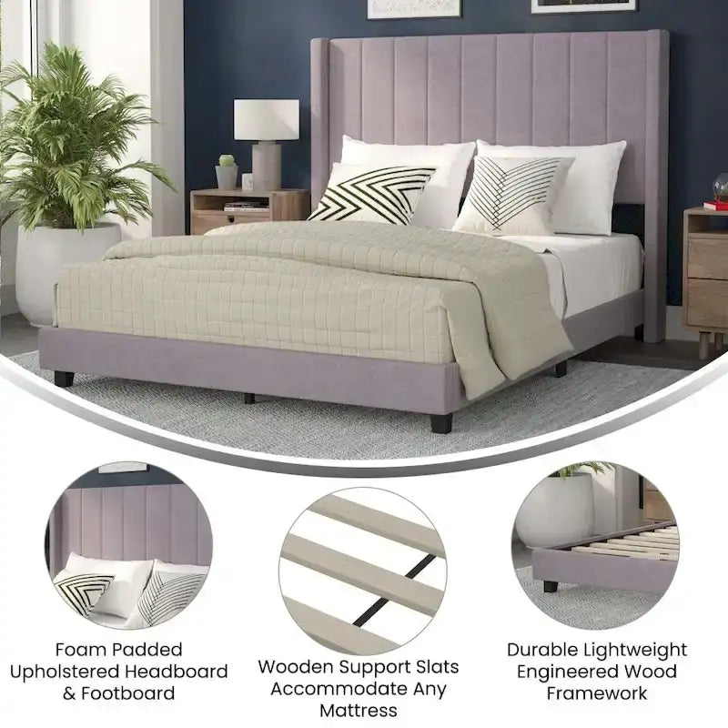 Upholstered Platform Bed with Wingback Headboard