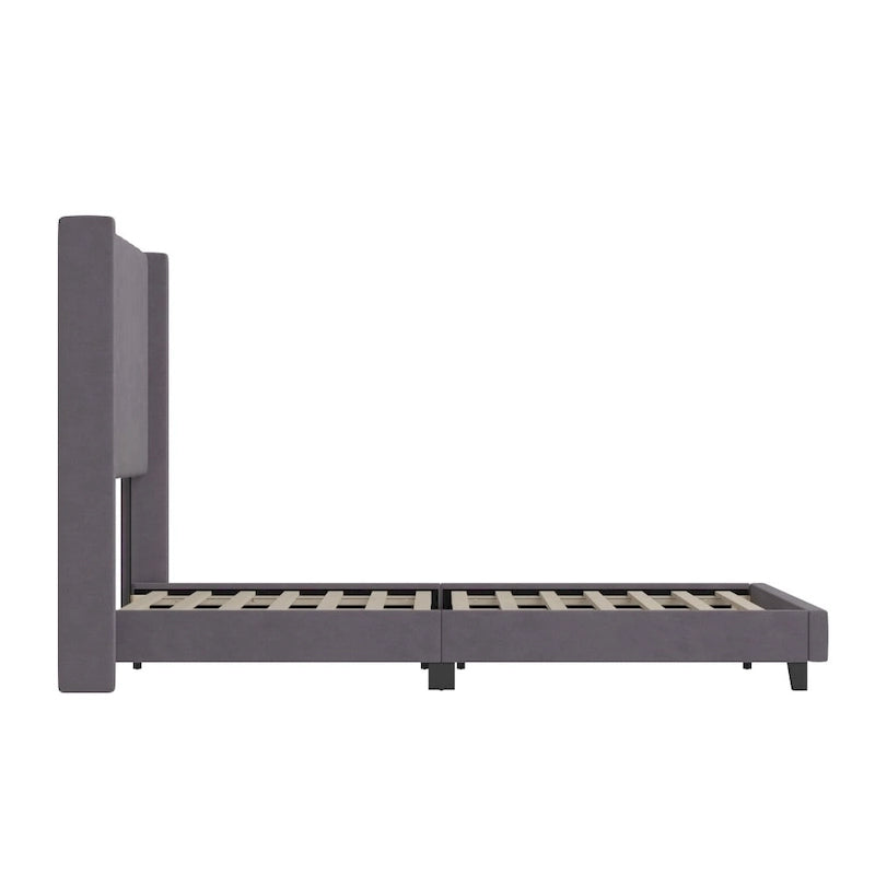 Upholstered Platform Bed with Wingback Headboard