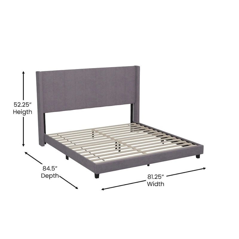 Upholstered Platform Bed with Wingback Headboard