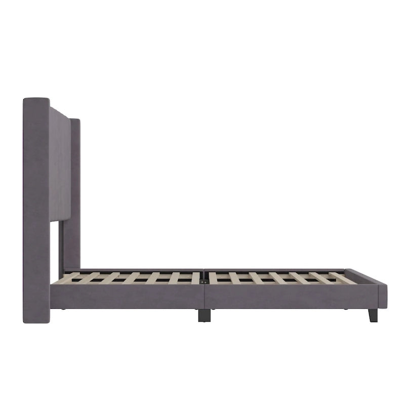 Upholstered Platform Bed with Wingback Headboard