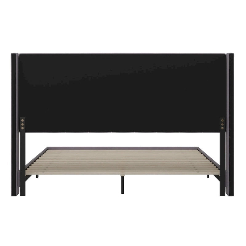 Upholstered Platform Bed with Wingback Headboard