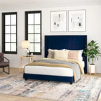 Upholstered Platform Bed with Wingback Headboard