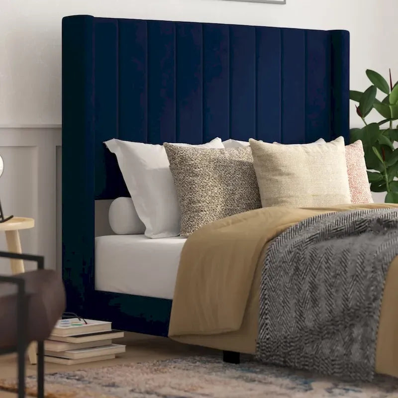 Upholstered Platform Bed with Wingback Headboard