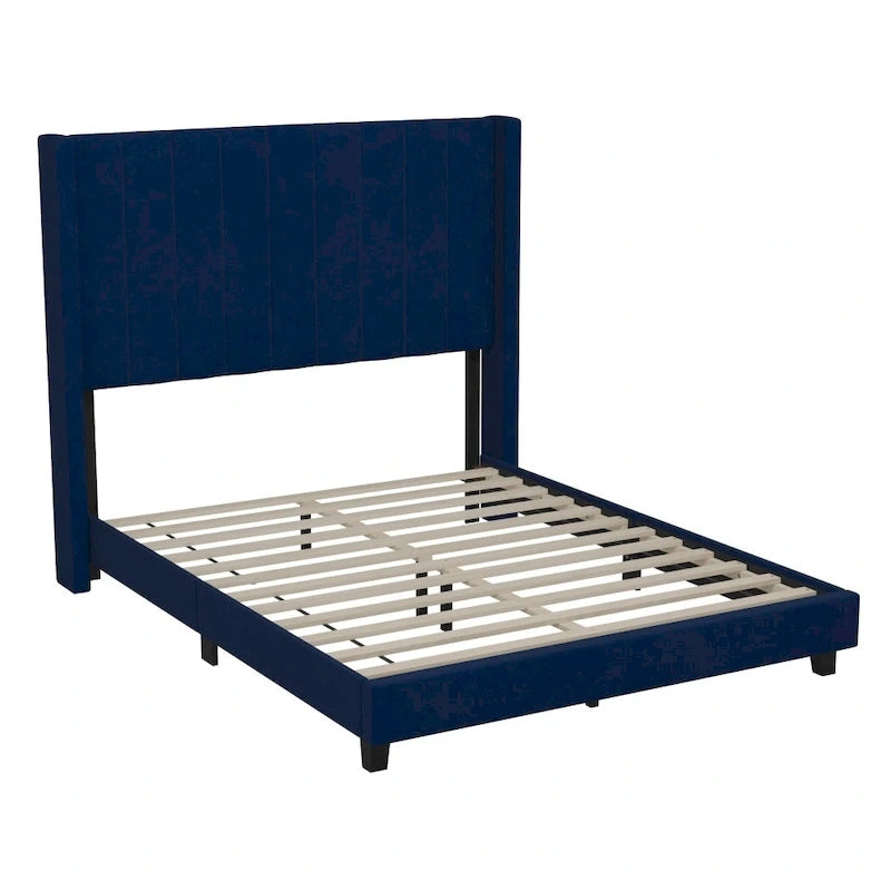 Upholstered Platform Bed with Wingback Headboard