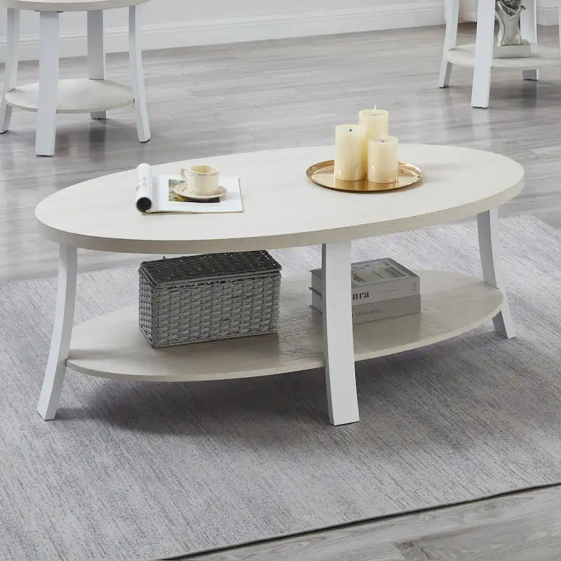 Roundhill Furniture Anze Contemporary Oval Wood Shelf Coffee Table