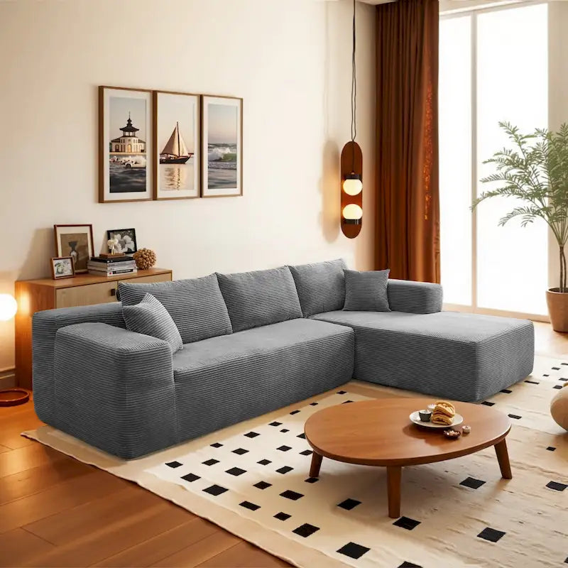 HOOOWOOO Modern Minimalist Style Sectional Couch Modular Corduroy Sofa for Living Room
