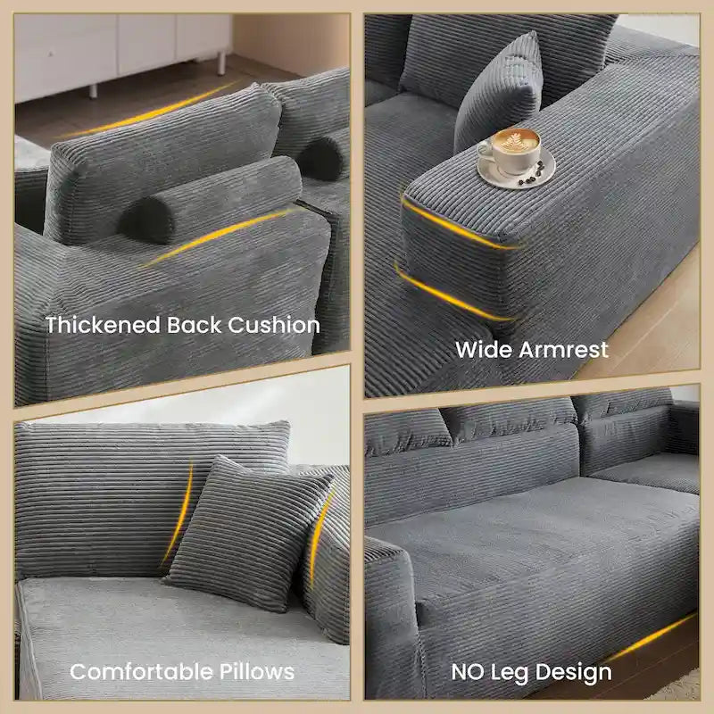 HOOOWOOO Modern Minimalist Style Sectional Couch Modular Corduroy Sofa for Living Room