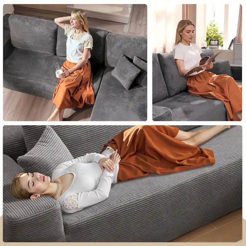 HOOOWOOO Modern Minimalist Style Sectional Couch Modular Corduroy Sofa for Living Room