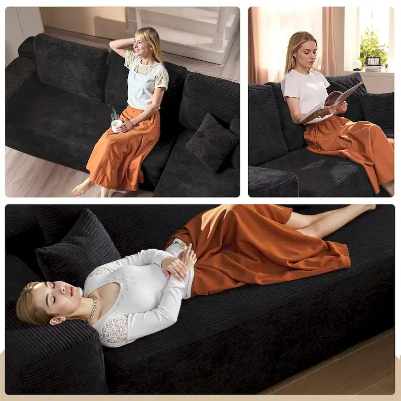 HOOOWOOO Modern Minimalist Style Sectional Couch Modular Corduroy Sofa for Living Room