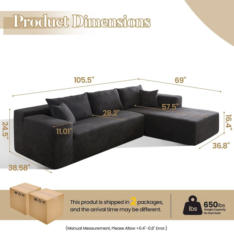HOOOWOOO Modern Minimalist Style Sectional Couch Modular Corduroy Sofa for Living Room
